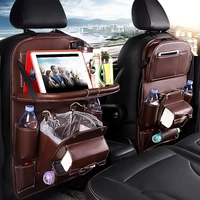 Pu Leather Car Seat Back Organizer Tray Travel Car Storage Organizer Pad Bag With Foldable Table Car Trash Can Auto Accessories