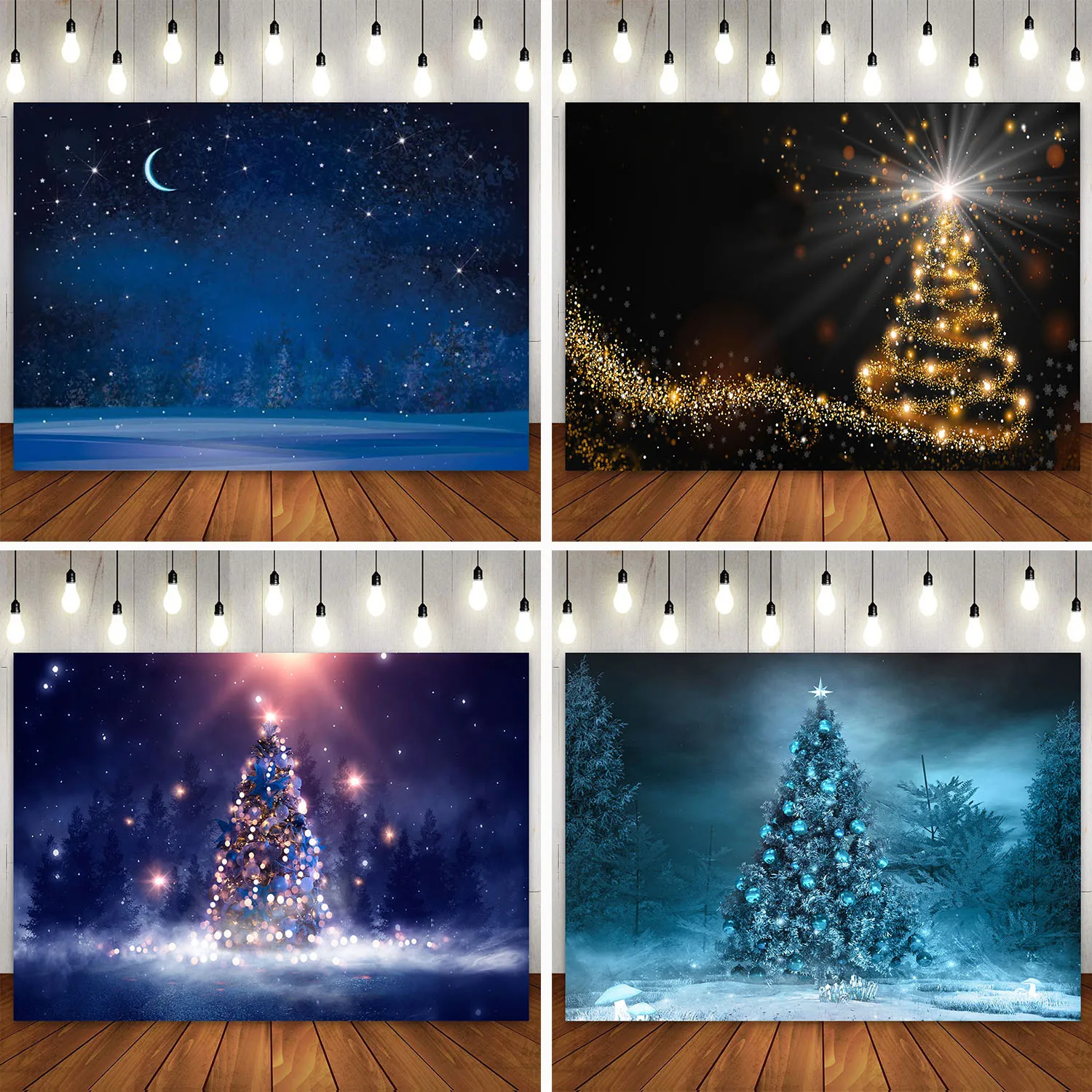 

Рождественская елка фон сказочный лес с новым годом 2023 Звездная ночь голубой золотой блестящий боке фото фон для фотосъемки