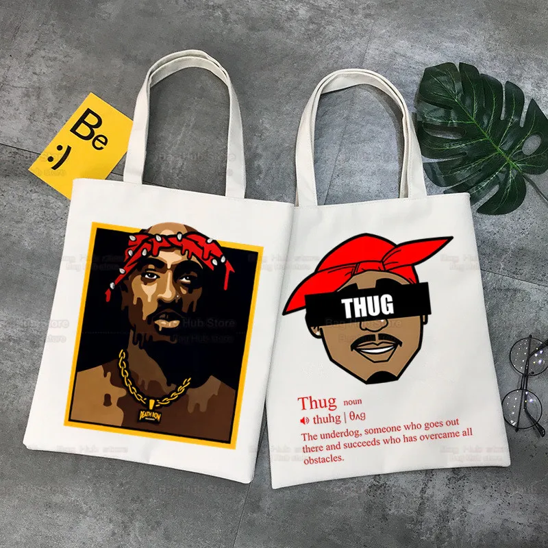 

Rapper Tupac 2pac Hip Hop Canvas Shoulder Tote Bag for Women Handbags Eco Reusable Shopping Bag Vintage Fashion Ulzzang Bags
