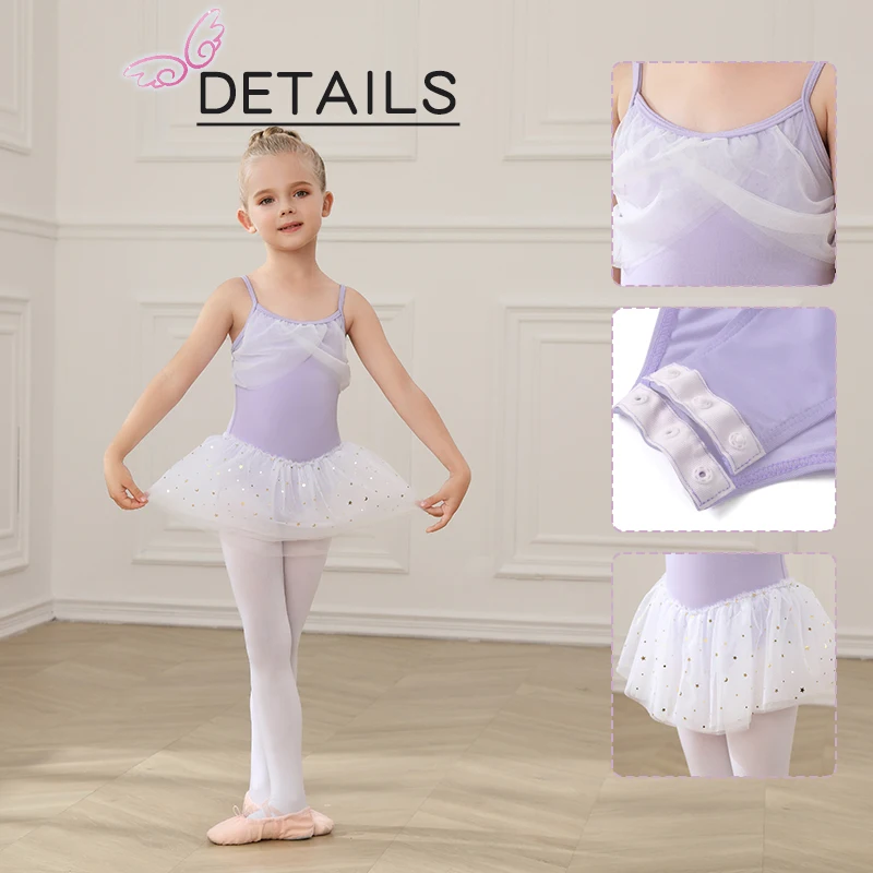 RUYBOZRY Ballet Dress Girs Leotard Tutu Ballet Dance Clothes Camisole Ballet Outfit For Kids Sequins Pink Dancing Dress Costumes