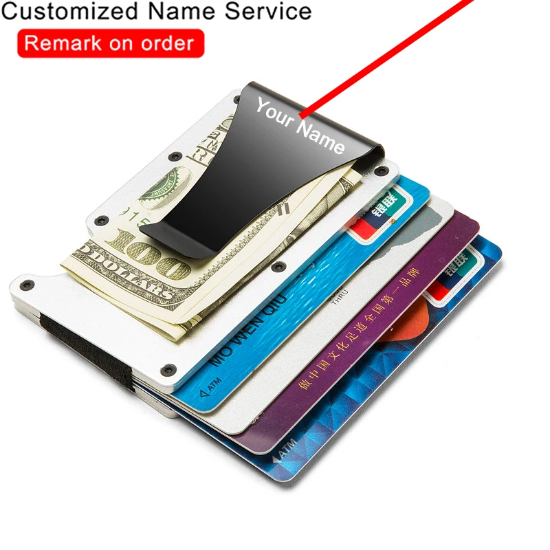 

Customized Anit Rfid ID Card Holder Men Wallets Aluminium Metal Purse Male Magnetic Lock Short Wallet Women Small Book Walet Bag