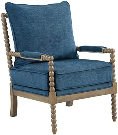 Spindle Accent Chair, Brush Charcoal Finish with Navy Blue