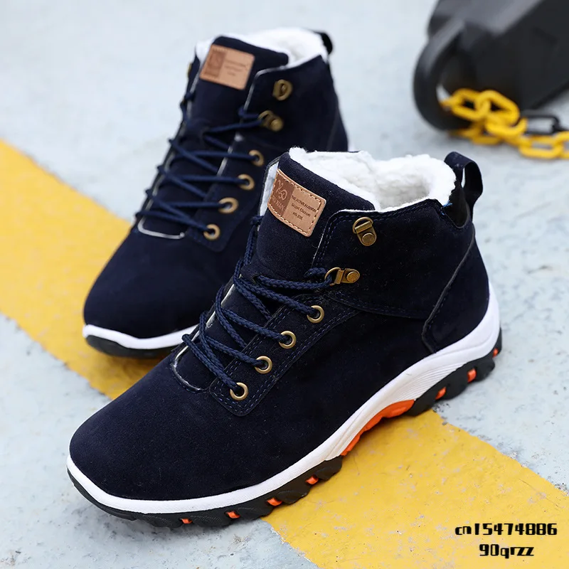 

Зимняя обувь, мужские ботинки, кроссовки на шнуровке, меховые Теплая Флисовая зимняя обувь, высокие повседневные хлопковые ботинки, однотон...