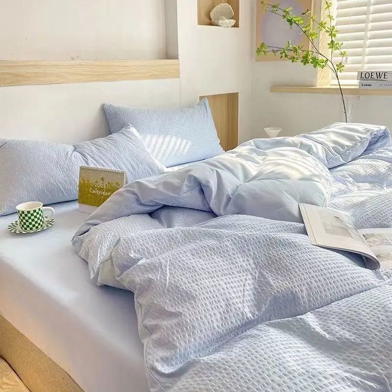 

Spring bedding Waffle Quilt set four-piece set summer sheets quilt cover dormitory bed three-piece bedding set
