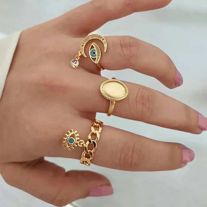 

2022 New Fashion Trend Unique Design Devil's Eye Open Ring Three Piece Combination Set Men and Women Couple Jewelry Party Gifts