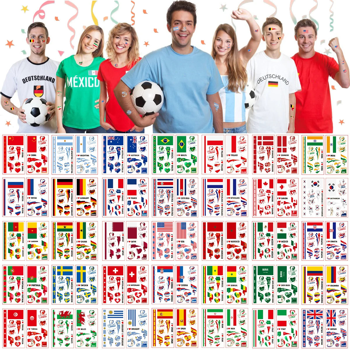 

5 шт., водостойкие тату-наклейки с национальным флагом