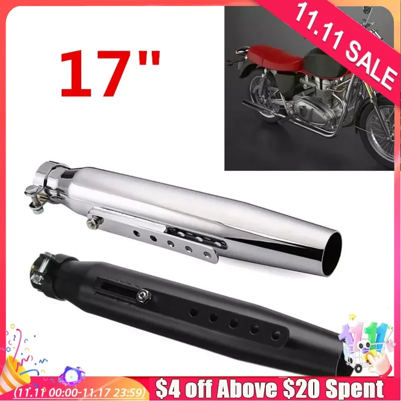 

Universal 17'' Motorcycle Exhaust Muffler Pipe Tip Retro Vintage Rear Pipe Tube Exhause Silencer For Suzuki Yamaha Honda Cafe