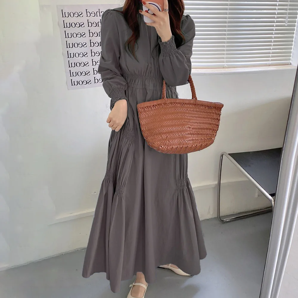 

Women's Dress Japan Korean Round Neck Irregular Fold Waist Slim Elegant Gentle Dress Autumn Spring Ladies New 2022 Fashion