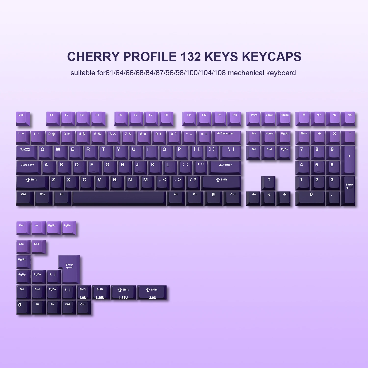 

132 Keys Cherry Profile PBT Double Shot Keycaps Gradient Purple Keycaps for 60% 65% 75% 100% Cherry Gateron MX Switches Keyboard