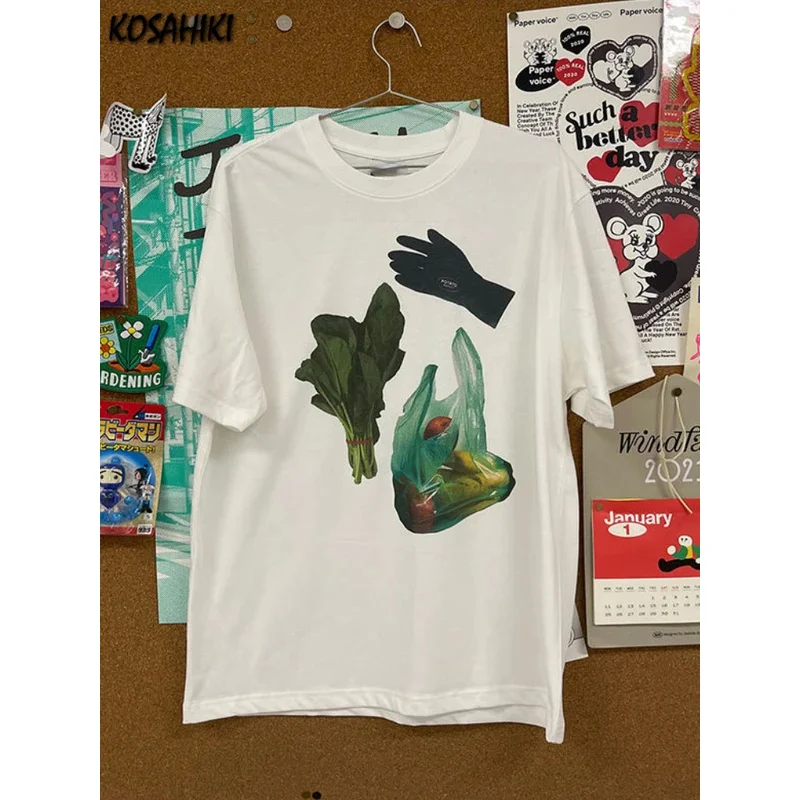 KOSAHIKI футболки с принтом в стиле гранж для женщин и мужчин Y2k эстетические топы