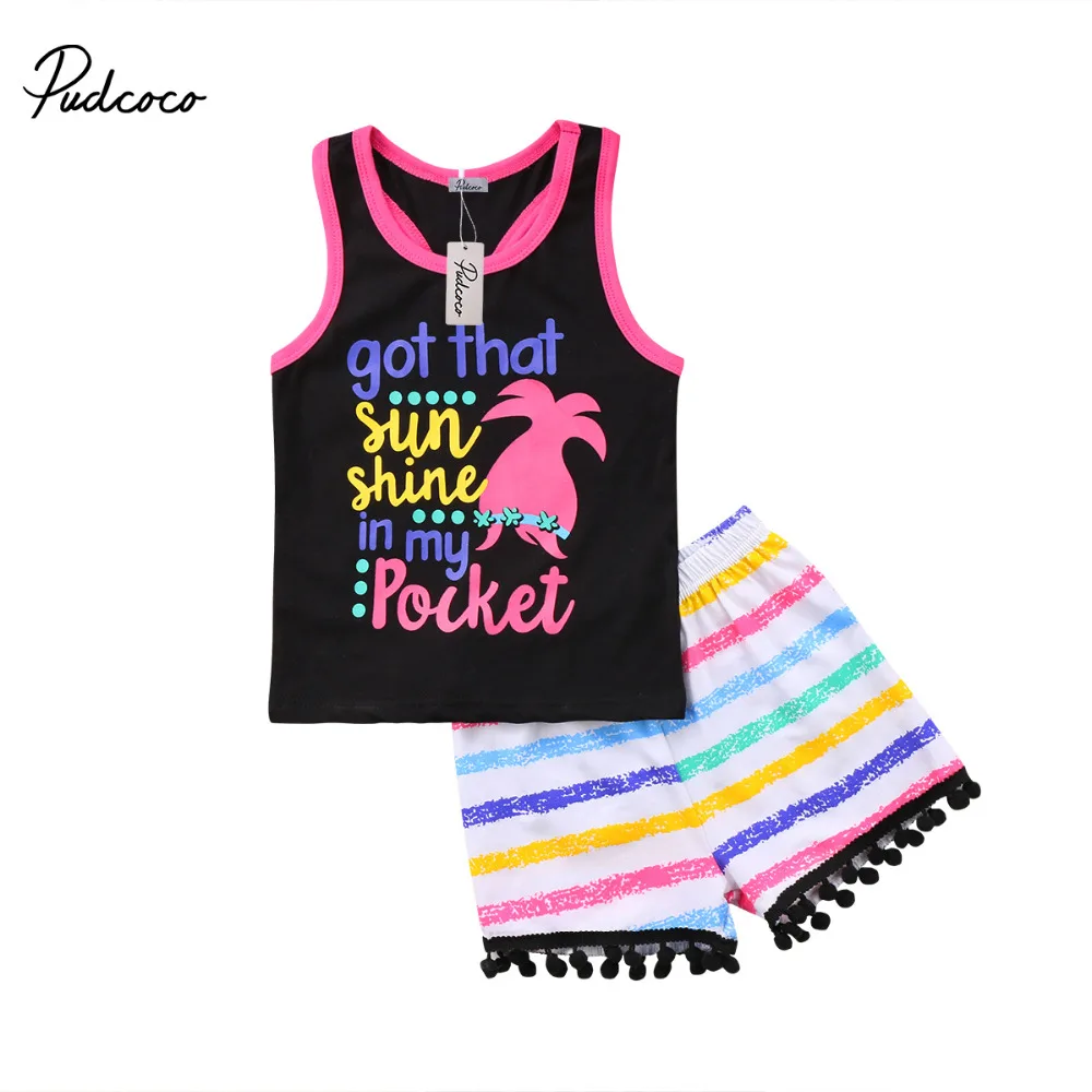 

Brand New Toddler Infant Kids Baby Girls Summer Clothes Set Vest Top Colorful Tassel Shorts 2Pcs Set Sunsuit Causal Outfit 1-6T