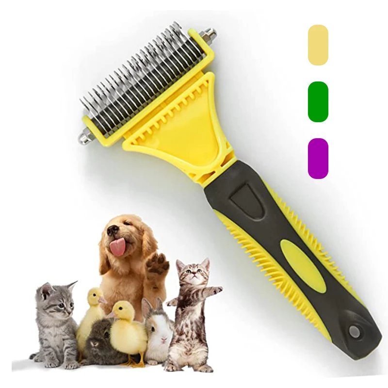 

Stainless Steel Dog Grooming Brush Manual Pet Dog Dematting Comb with Sturdy Anti-Slip Silicone Handle Hair Removal Brush Gadget