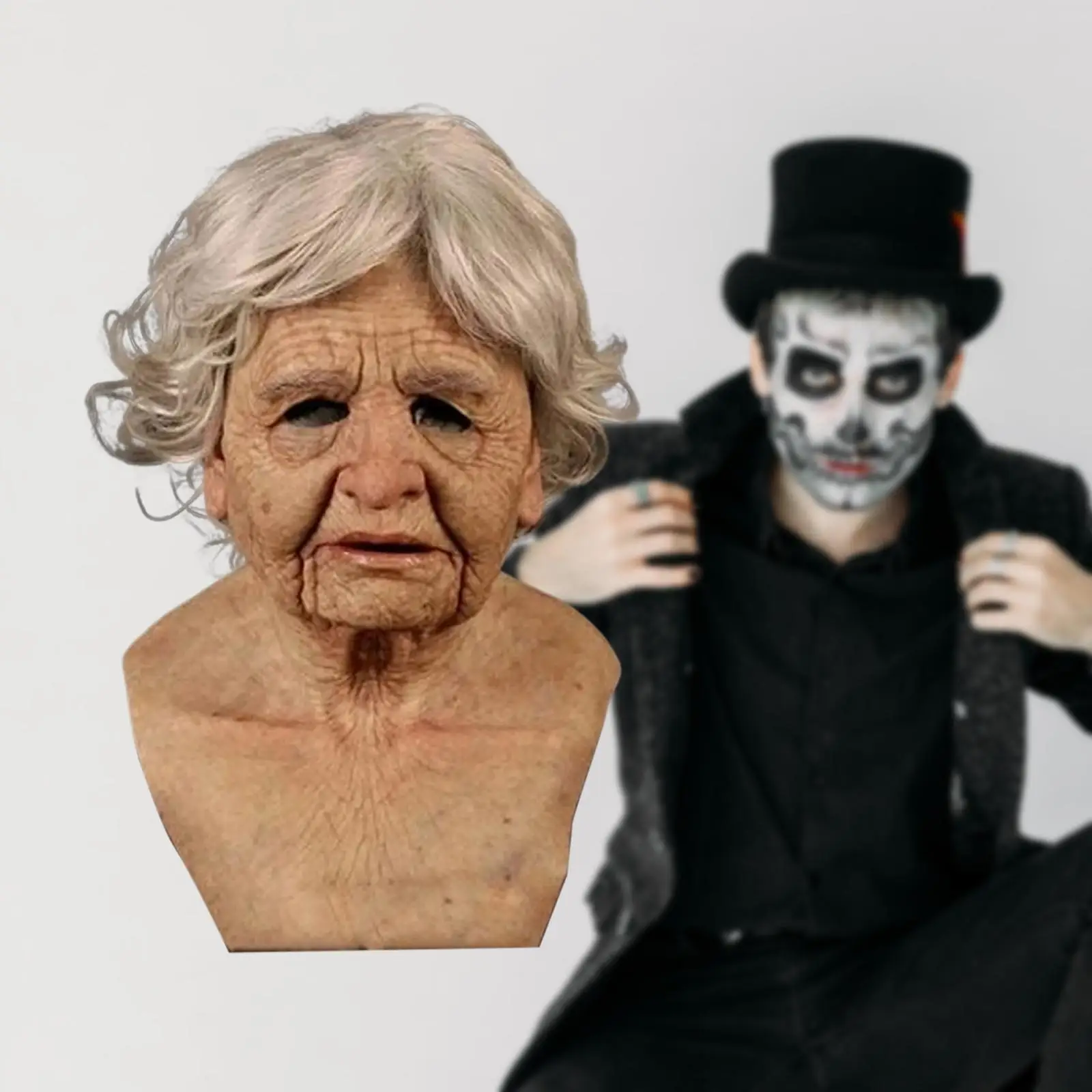 Funny Latex Mask Human Wrinkle Face Grandfather Head Cover for Cosplay | Beauty & Fashion Toys