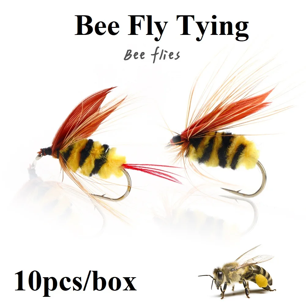 

10 штук крючки для приманки для ловли нахлыстом Bionic Bee Fly Связывание Нимфа Спиннер сухие приманки насекомые Flys Мушки для ловли форели рыболовные снасти