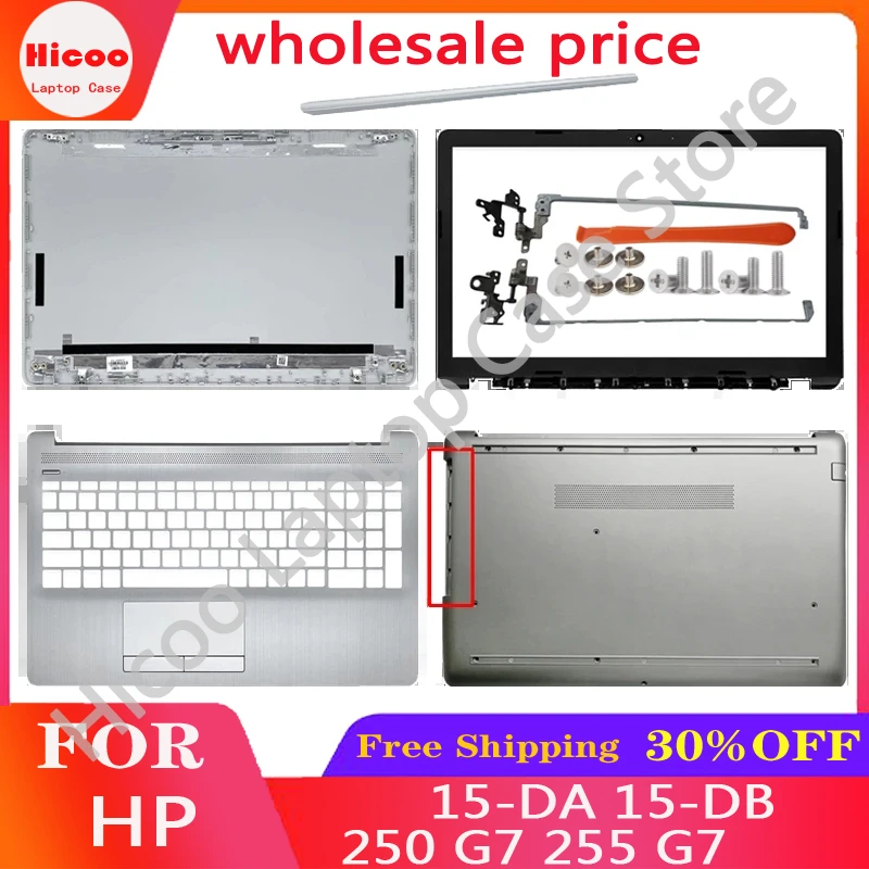 

Untuk HP 15-DA 15-DB 250 G7 255 G7 Cover Laptop LCD penutup belakang/depan Bezel/engsel/Palmrest/casing bawah perak L20434-001