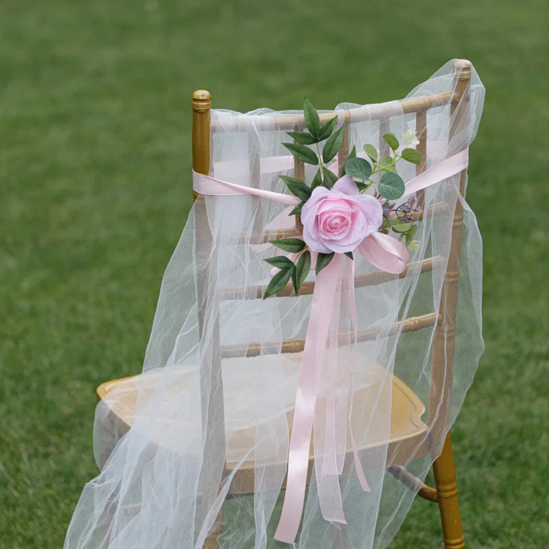 

New outdoor simulation flower decoration wedding party leaning decorative chair back flower