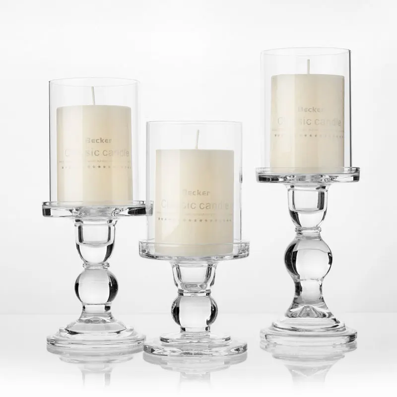

Glass Candle HoldersPillar Candle and Taper Candle, Wedding decoration, Candlestick Set(without candles)