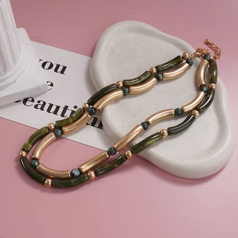 WEALTHYBOO Многослойное ожерелье из зеленого бисера