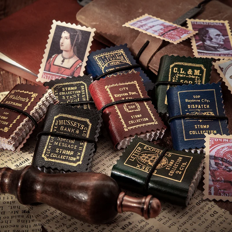 

Vintage Stamp Collection Decorative Gilded PU Leather Multifunction Journal Scrapbooking Bandage School Supplies Stationery