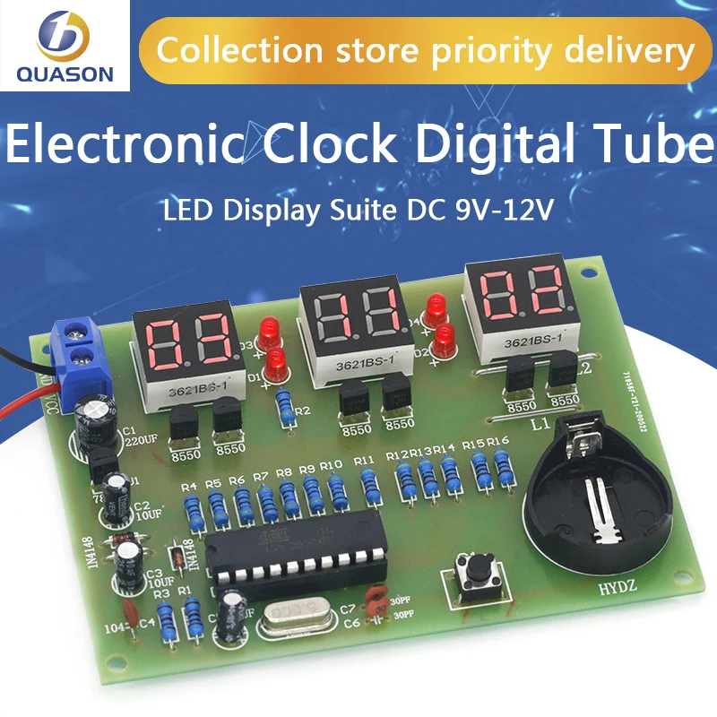 Kits de bricolaje AT89C2051 reloj electrónico tubo Digital pantalla LED Suite módulo electrónico piezas y componentes DC 9V - 12V