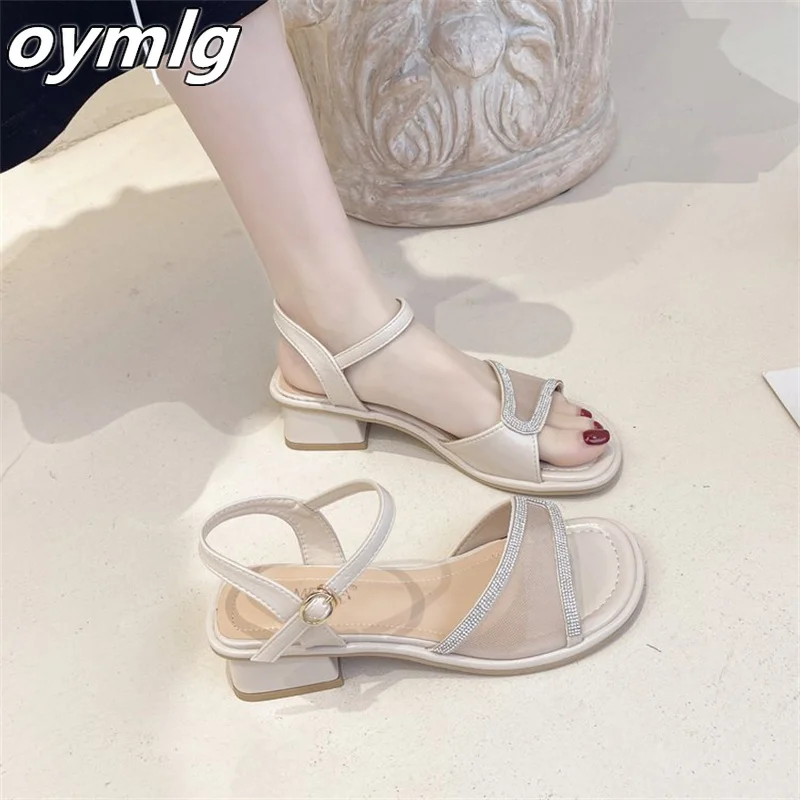 

Сандалии женские на толстом каблуке, босоножки с квадратным носком, модная обувь с однослойной пряжкой, сказочный стиль, лето 2022