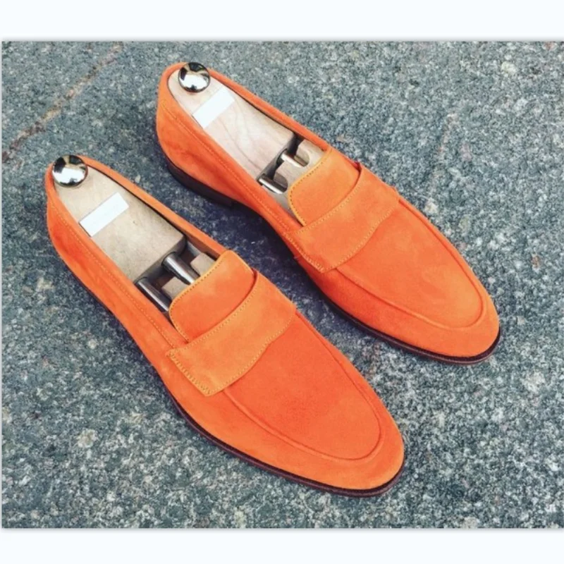

2022 New Loafers Men Shoes Faux Suede Ankle Orange Classic Casual Business Wedding Party Simple Mask Gentleman Dress Shoes KB626