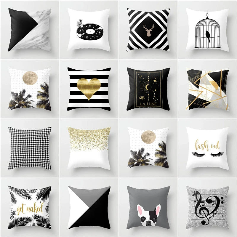 

INS Scandinavian Style Simple Black and White Geometric Pillow Sofa Bedside Cushion Cover Office Nap Pillow Waist Pillow Case