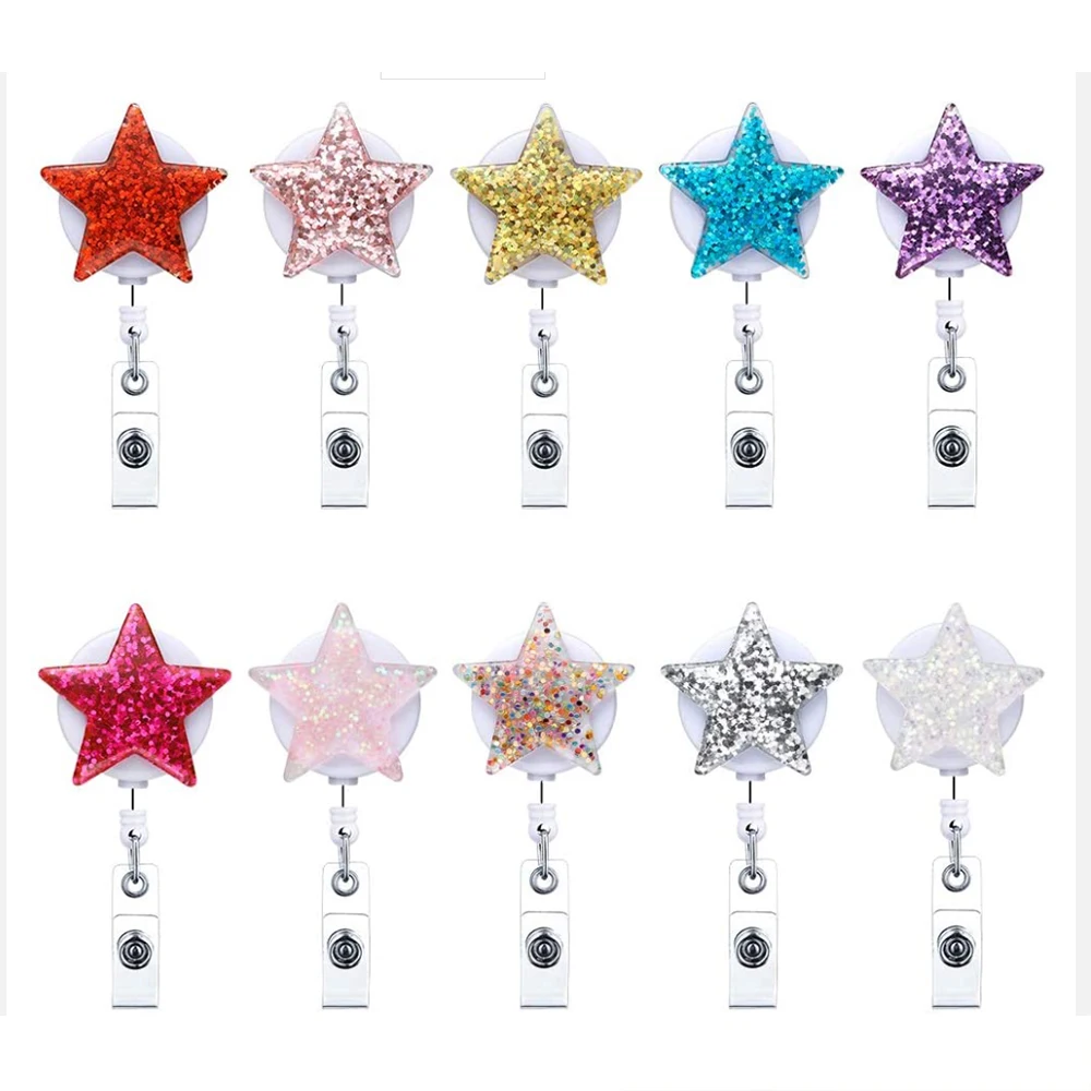 

10 Pcs lot Bling Star Badge Clips ID Badge Reel Clip on Card Holders Nurse Badge Reel Retractable Badge Holder