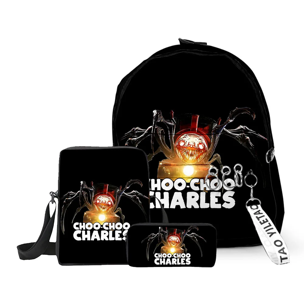Фото Классический школьный рюкзак Classic Novelty Choo-Choo Charles с 3D-принтом, набор из 3 предметов: рюкзак для ноутбука, сумка через плечо, пенал №5