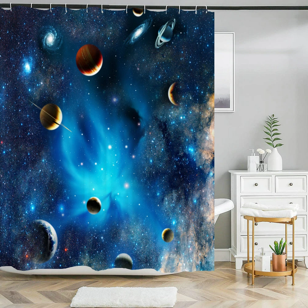 

Black Starry Sky Shower Curtains Waterproof Bathroom Decor 3D Night Fantasy Galaxy Universe Printed Shower Curtain with Hooks