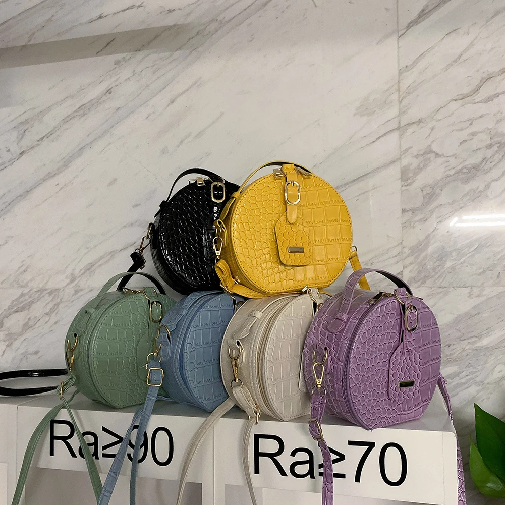 

Fashion Alligator PU Crossbody Bags Women Round Circle Solid Shoulder Handbags Casual Retro Mini Shoulder Bag