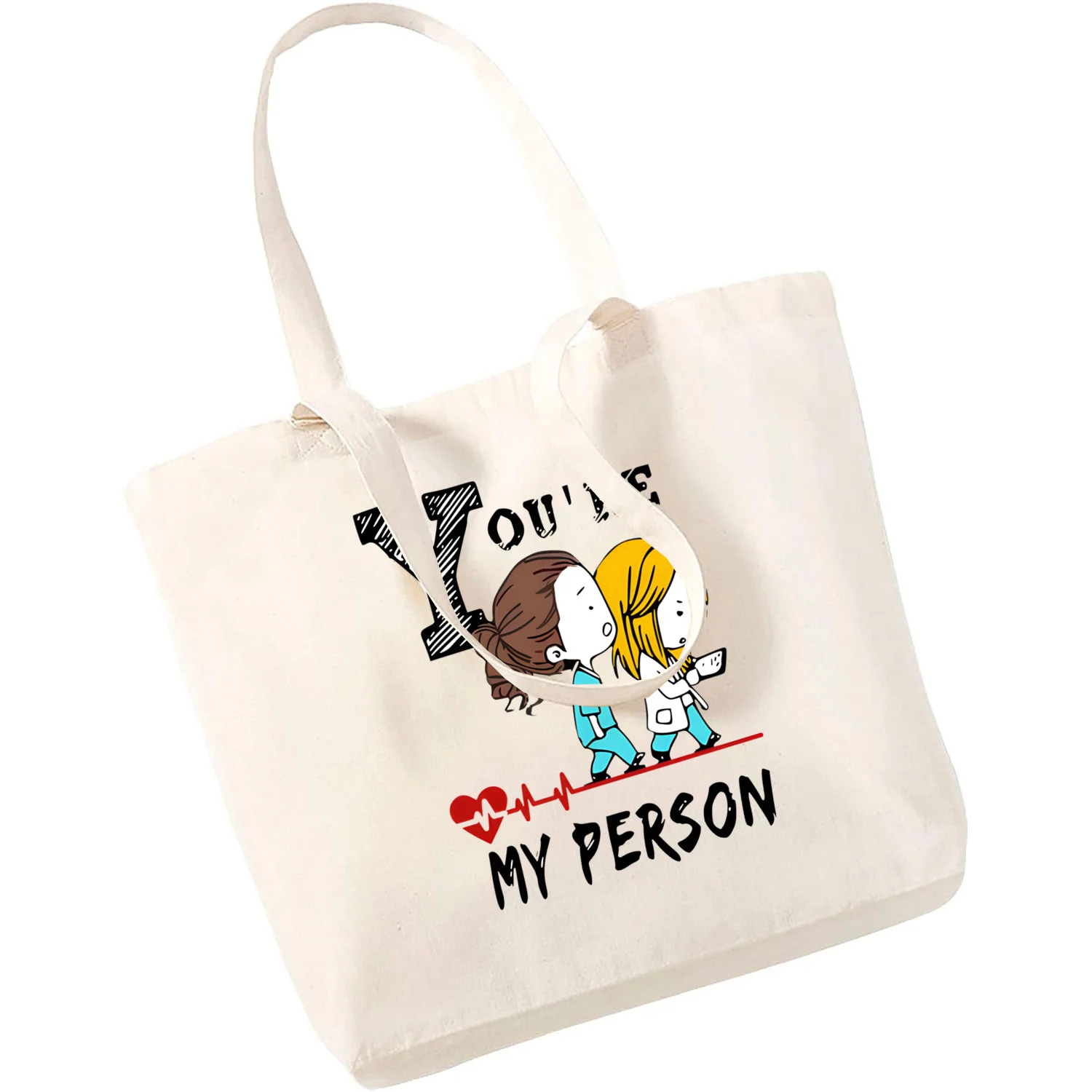 

Greys Anatomy You're My Person Heart Tote Bag Unisex Canvas Bags Shopping Bags Printed Casual Shoulder Bag Foldable