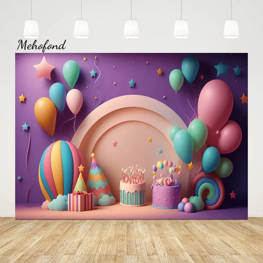 

Фон для фотосъемки Mehofond Арка стена горячий воздушный шар торт для новорожденного день рождения звезда разбивать Фотостудия