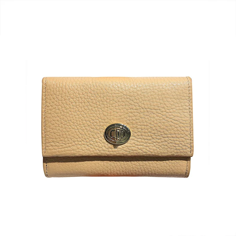 

2023 Genuine Leather Women Coin Purses Short Cowhide Wallet Flap Lock Female Purse Original Design Billfold Card Holder Bag