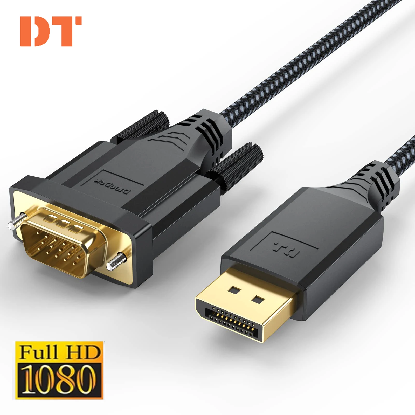 

DteeDck Display Port DP to VGA Adapter Cable 6ft Male to Male Braided Cord for Monitor Desktop Laptop Display Projector HDTV