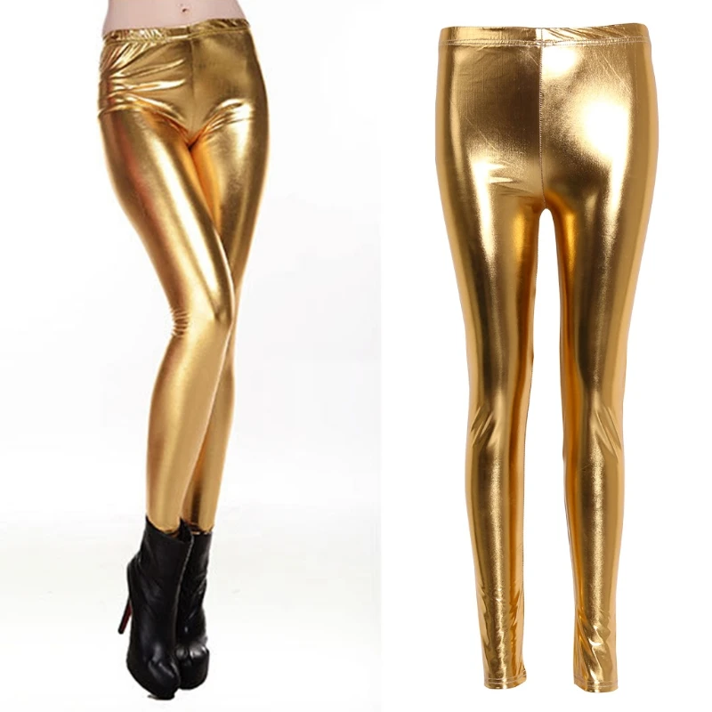 

Womens Leggings High Waisted Workout Leggings Tummy Control Yoga Pants Shiny Silver Golden Leggings High-Waisted Pants