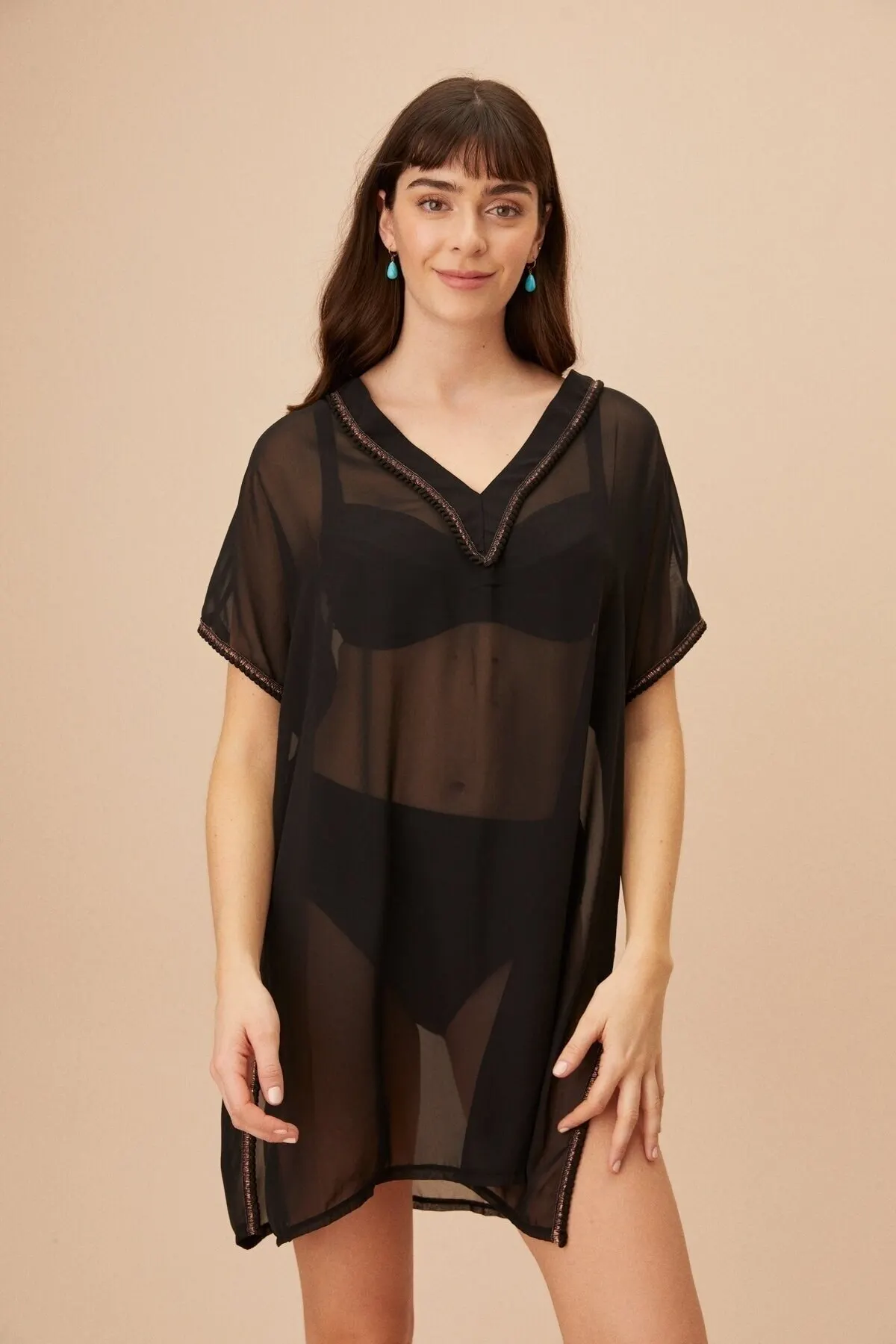 

Women's Pareo Lilith Kaftan Swimwear Cover Up Dress Sexy Tunic Suit Beachwear Female Beach Bikini Cover Loose Mini Dress