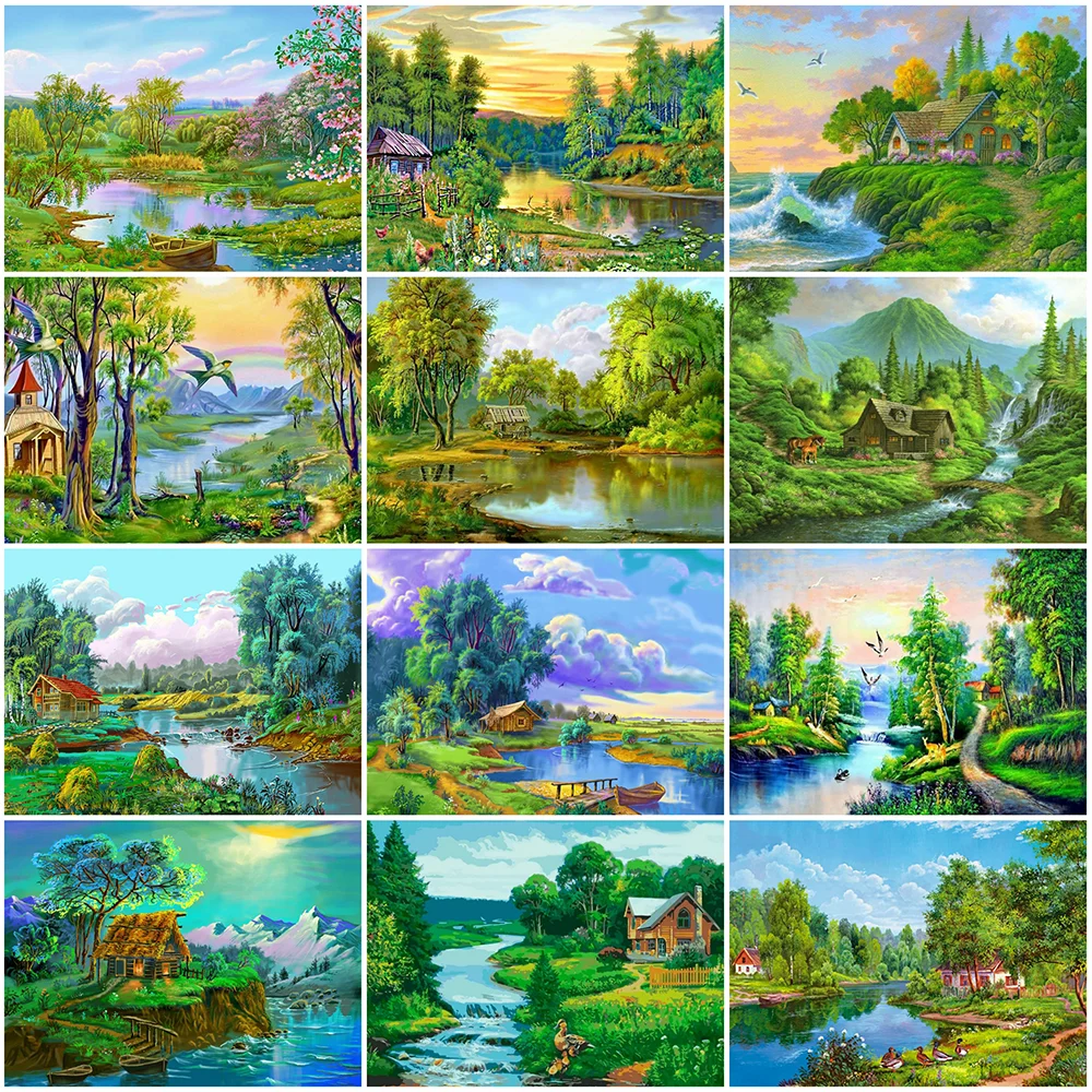 

Алмазная живопись MomoArt «сделай сам», мозаика для дома, вышивка крестиком в виде озера, вышивка деревом, пейзаж, картина Стразы, домашний деко...