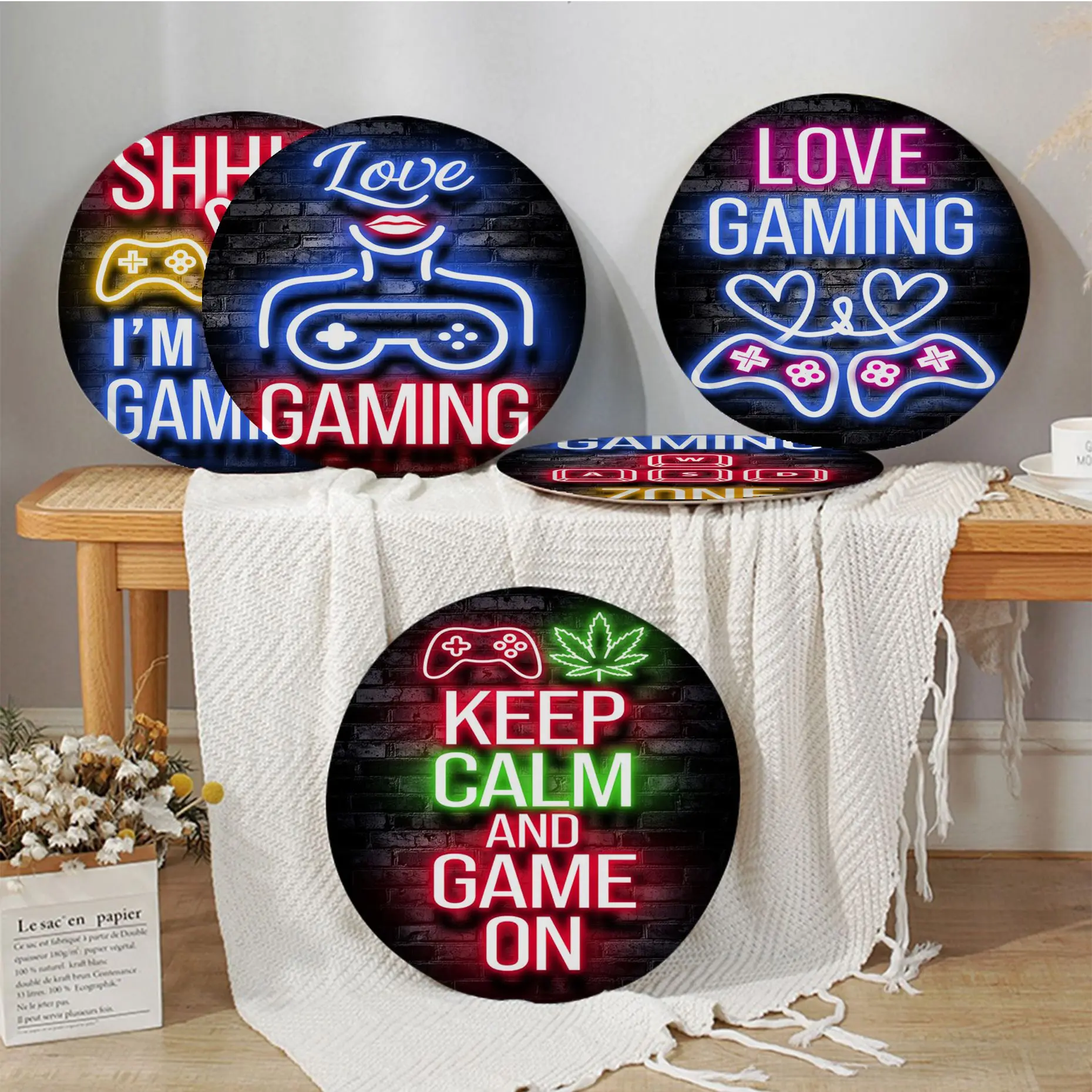 

Funny Game Quote Simplicity Multi-Color Plush Cushion Home Back Cushion Soft Comfortable 50x50cm Chair Cushions