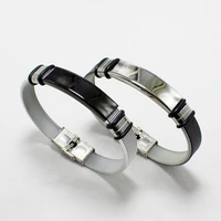 punk black silicone bracelet for men handmade blacksilver color stainless steel bar bracelet homme jewelry