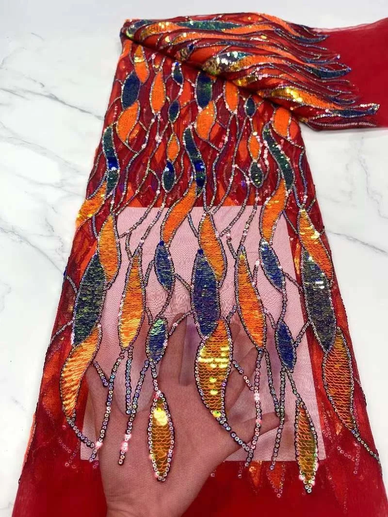 

French Sequins Lace Fabric 2022 High Quality Embroidery Sequins African Net Laces Nigerian Tulle Fabrics For Wedding Party