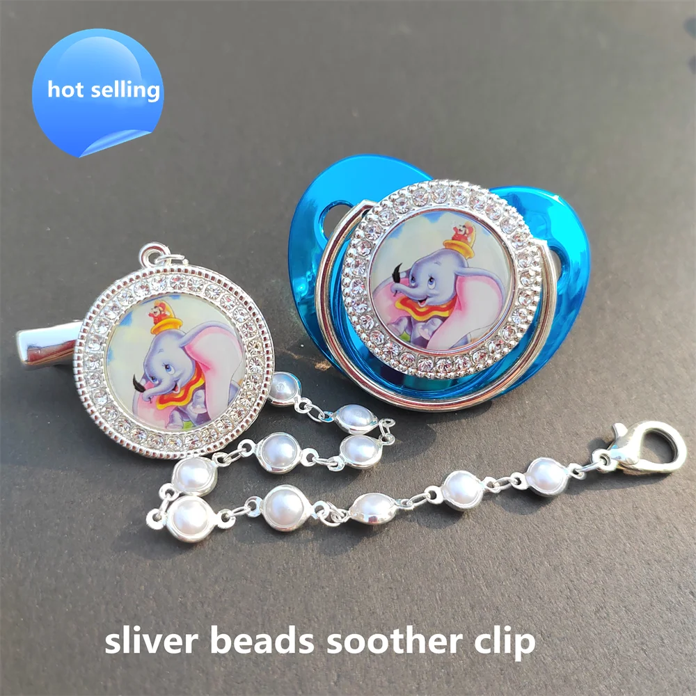 

Disney Baby Birth Objects Feeding Silicone Teethers Dumbo Cartoon Image Blingbeads Chain Clip Infant Items Nippler Toy for 0-18M