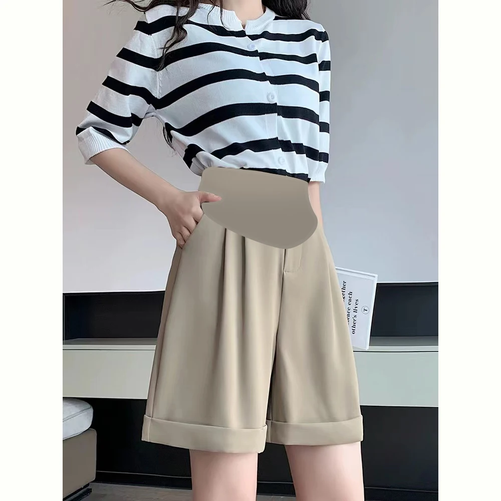 Короткие летние костюмы для беременных Брюки с карманами высокой талией Wman