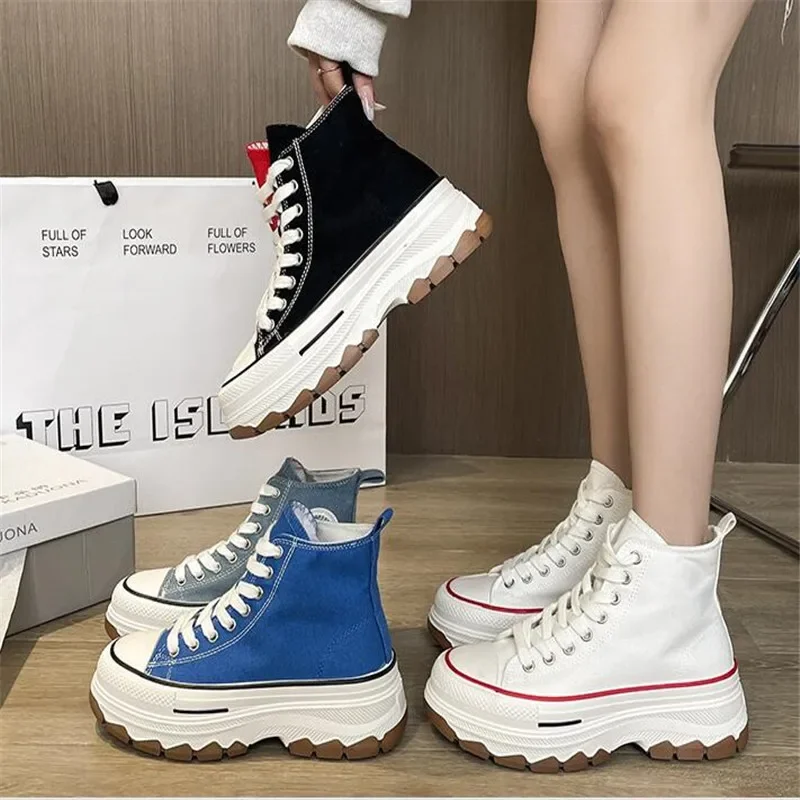 

Canvas Shoes 2023 Pattern Solid Color Lace High -top Sports Shoes Rubber Walking Classic Autumn Hot -selling Vulcanized Shoes