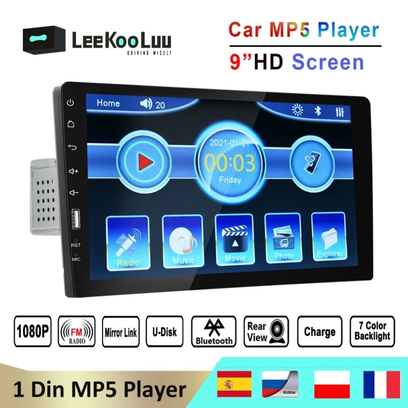 

LeeKooLuu 1 Din Car Radio 9; HD Autoradio Multimedia Player 1DIN Touch Screen Auto Audio Car Stereo MP5 Bluetor USB FM Camera