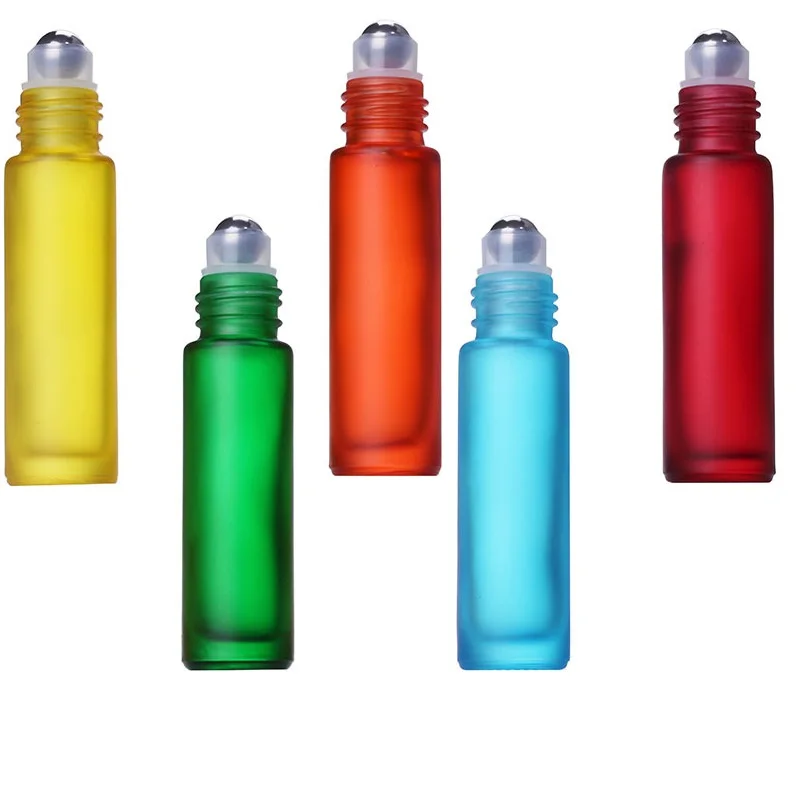 5PCS Frosted Colorful Portable Essential Oil Glass Bottle 10ML Roller Perfume Lip Gloss Bottle Travel Refillable Roller Bottle images - 6