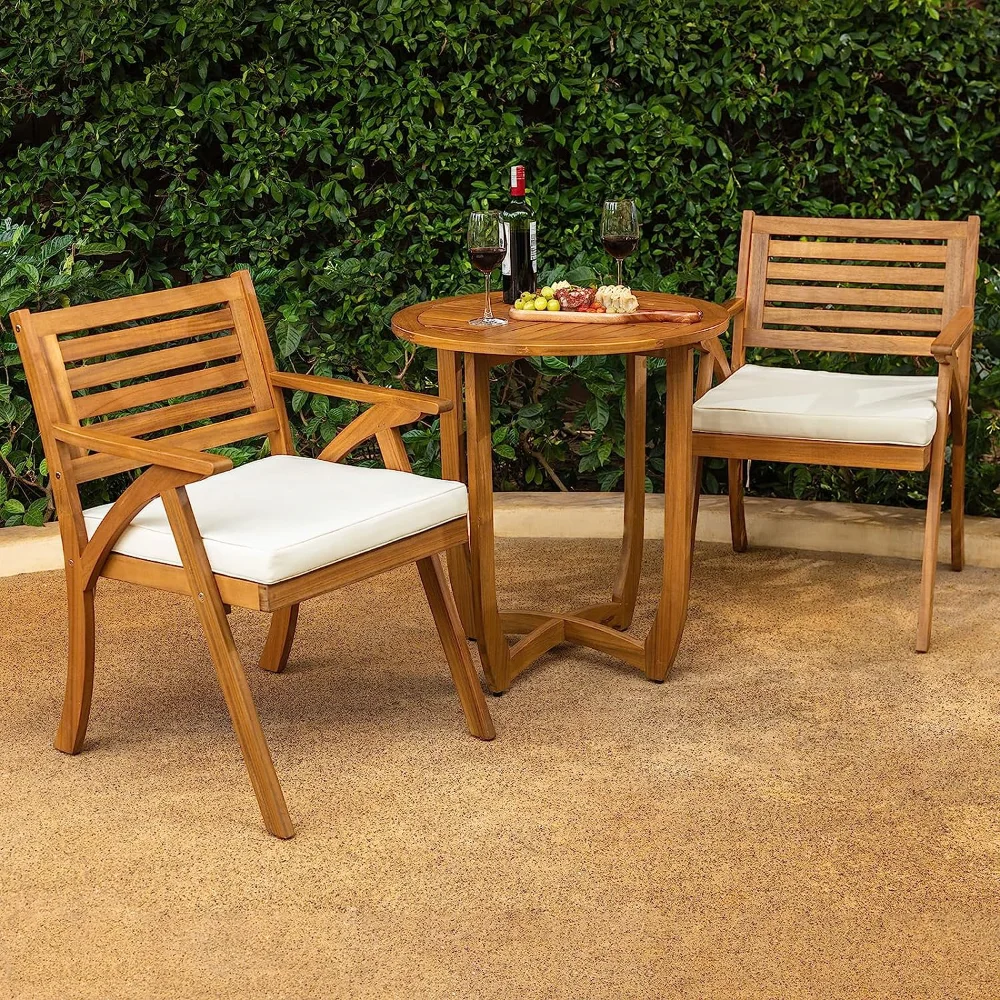 

Idzo Heavy Duty 450lbs Capacity Premium Patio Bistro Set, Acacia Wood Set of 2 Armchairs w/Cushion