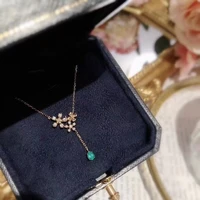 meibapj natural emerald gemstone flower long pendant necklace real 925 pure silver green stone fine wedding jewelry for women