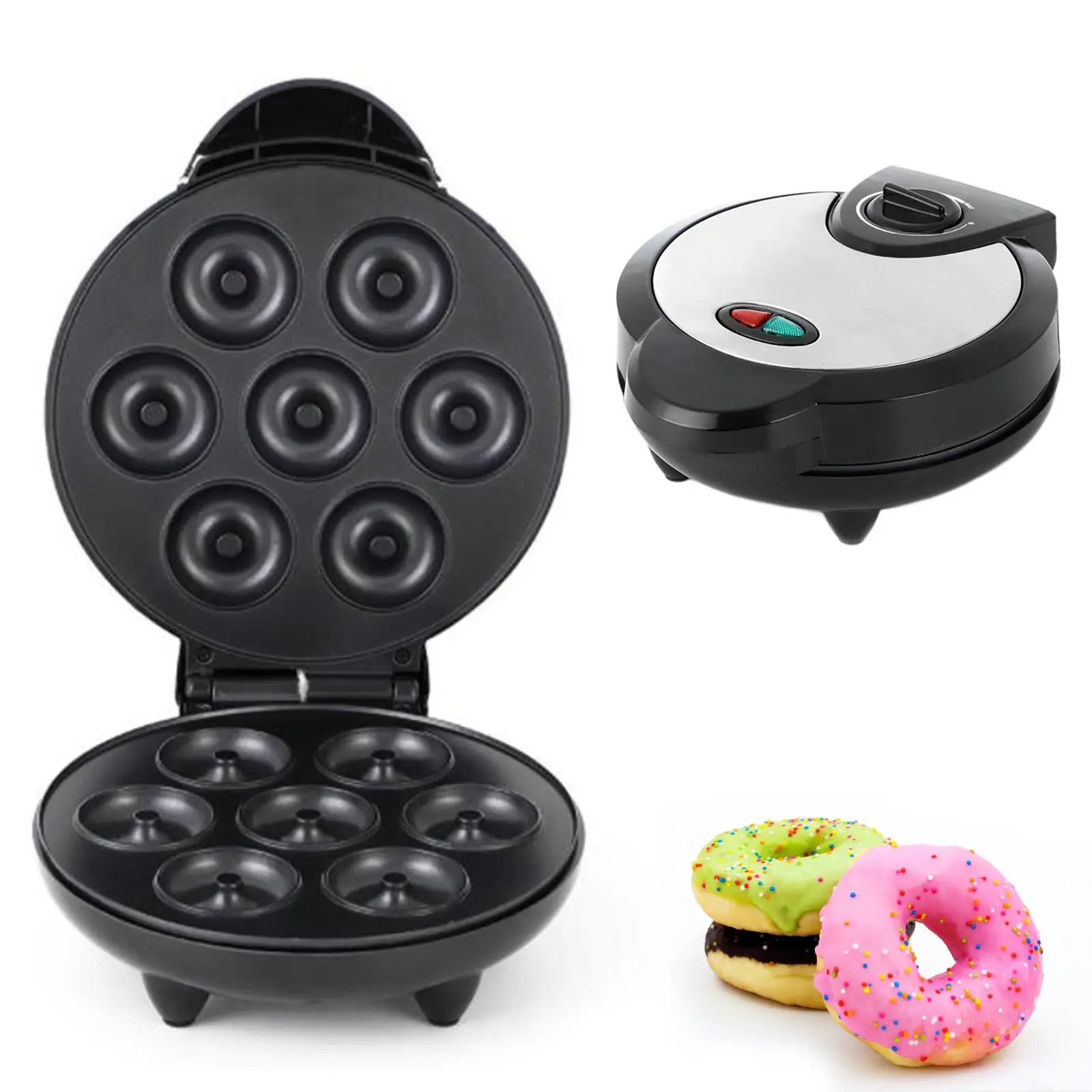 

Donut Maker Machine Nonstick with Indicator Light Makes 7 Doughnuts Household Cake Maker Machine for Coffee Shop Desserts