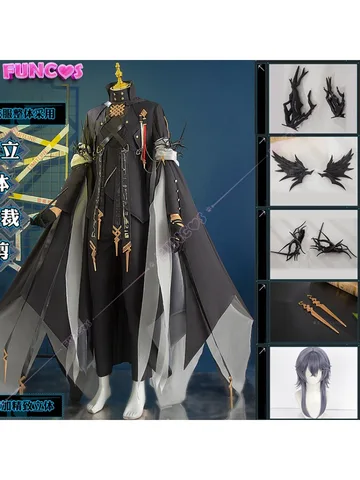 Косплей-костюм сарказ Банчи с логотипами игровых рыцарей, парик, головной убор, Униформа, черные рожки, нарукавники, серьги, перчатки, серые волосы, реквизит